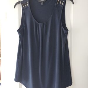 Ellen Tracy Dark Blue Sleeveless Top with Gold Accents